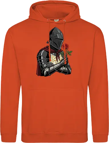 Chivalry and Steel: The Romantic Knight - dark knight shirt, medieval armor graphic tee, knight holding rose apparel, romantic gothic streetwear, D&D player clothing, dark fantasy fashion, chivalry aesthetic tee, comic book style knight, aesthetic warrior merch, fantasy romance design - Standard Hoodie