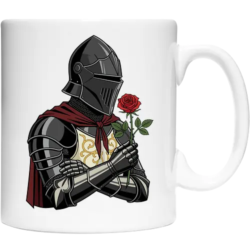 Chivalry and Steel: The Romantic Knight - dark knight shirt, medieval armor graphic tee, knight holding rose apparel, romantic gothic streetwear, D&D player clothing, dark fantasy fashion, chivalry aesthetic tee, comic book style knight, aesthetic warrior merch, fantasy romance design - Cup