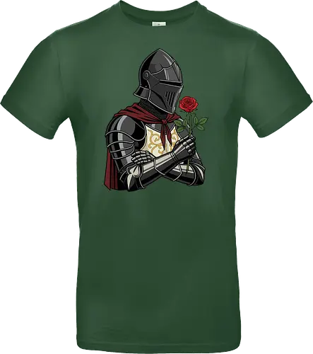 Chivalry and Steel: The Romantic Knight - dark knight shirt, medieval armor graphic tee, knight holding rose apparel, romantic gothic streetwear, D&D player clothing, dark fantasy fashion, chivalry aesthetic tee, comic book style knight, aesthetic warrior merch, fantasy romance design - Standard T-Shirt
