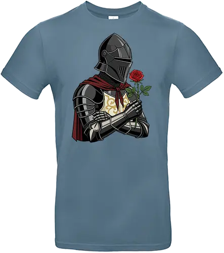 Chivalry and Steel: The Romantic Knight - dark knight shirt, medieval armor graphic tee, knight holding rose apparel, romantic gothic streetwear, D&D player clothing, dark fantasy fashion, chivalry aesthetic tee, comic book style knight, aesthetic warrior merch, fantasy romance design - Standard T-Shirt