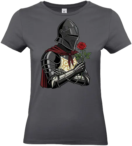 Chivalry and Steel: The Romantic Knight - dark knight shirt, medieval armor graphic tee, knight holding rose apparel, romantic gothic streetwear, D&D player clothing, dark fantasy fashion, chivalry aesthetic tee, comic book style knight, aesthetic warrior merch, fantasy romance design - Standard T-Shirt (Women)
