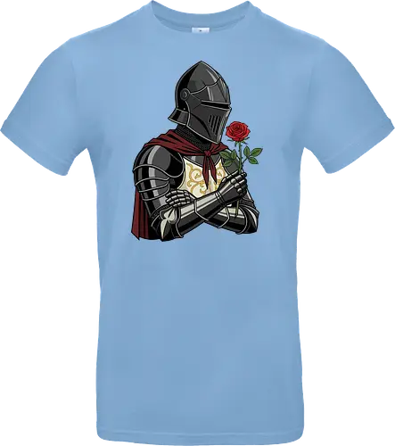 Chivalry and Steel: The Romantic Knight - dark knight shirt, medieval armor graphic tee, knight holding rose apparel, romantic gothic streetwear, D&D player clothing, dark fantasy fashion, chivalry aesthetic tee, comic book style knight, aesthetic warrior merch, fantasy romance design - Standard T-Shirt