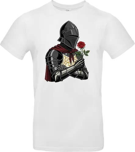 Chivalry and Steel: The Romantic Knight - dark knight shirt, medieval armor graphic tee, knight holding rose apparel, romantic gothic streetwear, D&D player clothing, dark fantasy fashion, chivalry aesthetic tee, comic book style knight, aesthetic warrior merch, fantasy romance design - Standard T-Shirt