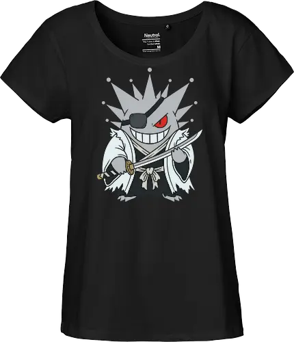 Phantom Captain: The Demon Swordsman - Gengar crossover shirt, Bleach anime graphic tee, Kenpachi cosplay apparel, ghost monster streetwear, anime swordsman clothing, retro gaming mashup design, shonen manga fashion, Japanese samurai ghost, edgy otaku aesthetic tee, nostalgic pop culture merch - Fairtrade Girl Shirt