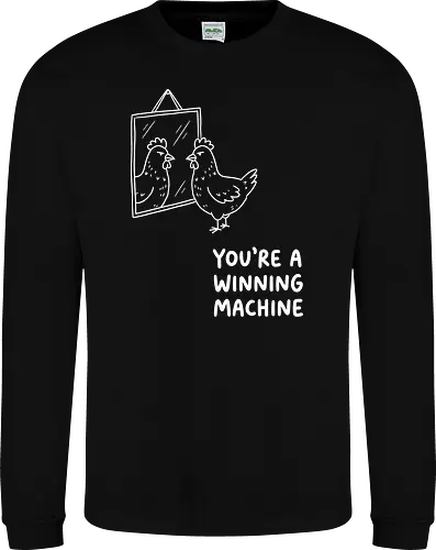 Morning Pep Talk: The Winning Machine - funny chicken shirt, winning machine graphic tee, sarcastic motivational apparel, morning pep talk clothing, ironic animal meme streetwear, minimalist line art design, quirky aesthetic fashion, funny bird merch, unhinged confidence tee, relatable mood graphic - Sweatshirt
