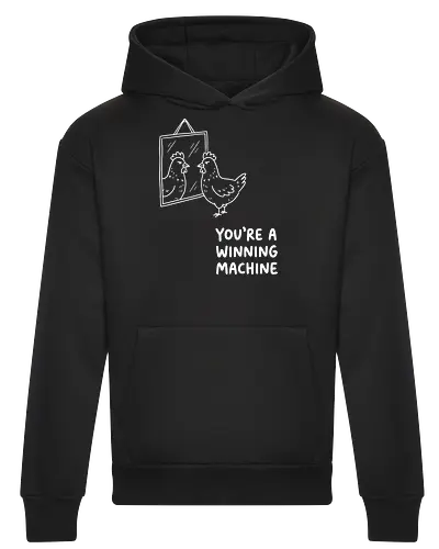 Morning Pep Talk: The Winning Machine - funny chicken shirt, winning machine graphic tee, sarcastic motivational apparel, morning pep talk clothing, ironic animal meme streetwear, minimalist line art design, quirky aesthetic fashion, funny bird merch, unhinged confidence tee, relatable mood graphic - Heavyweight Hoodie