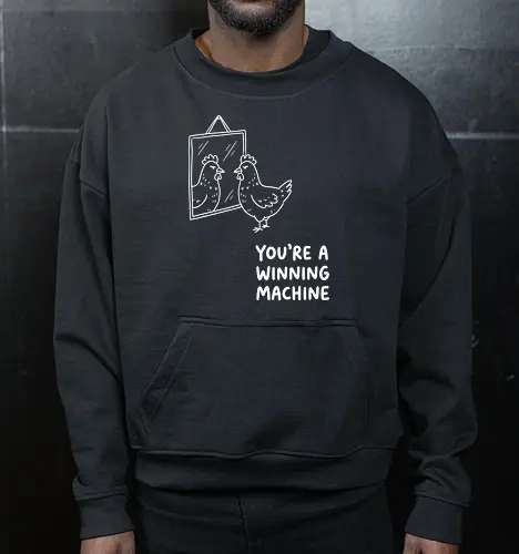 Morning Pep Talk: The Winning Machine - funny chicken shirt, winning machine graphic tee, sarcastic motivational apparel, morning pep talk clothing, ironic animal meme streetwear, minimalist line art design, quirky aesthetic fashion, funny bird merch, unhinged confidence tee, relatable mood graphic - Cropped Sweatshirt