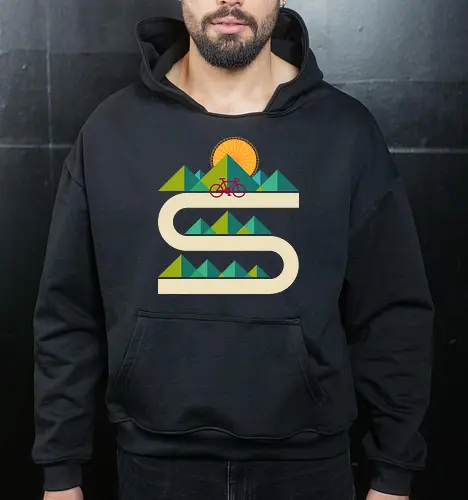 Bike Geometric Landscape - mtb, riding, summer, travel, bike, bicycle, biker, biking, cycle, cycling, cyclist, enjoy life, geometric, landscape, mountain bike - Cropped Hoodie