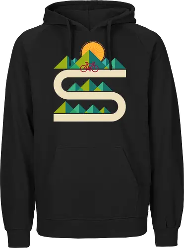 Bike Geometric Landscape - mtb, riding, summer, travel, bike, bicycle, biker, biking, cycle, cycling, cyclist, enjoy life, geometric, landscape, mountain bike - Fairtrade Hoodie