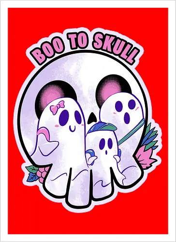 boo to skull - halloween, pumpkin, scary, creepy, comedy, horror, boo, funny, ghost, trickortreat, cute, beautiful, spooky, happy, ghost, colorful - Artprint