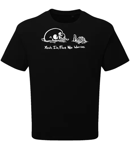 Drowning in Denial: I'm Fine Skull - im fine skull shirt, funny sarcastic graphic tee, sinking skeleton apparel, dark humor streetwear, relatable burnout clothing, edgy aesthetic fashion, thumbs up skull design, minimalist gothic merch, alternative grunge shirt, self deprecating meme graphic - Oversize T-Shirt