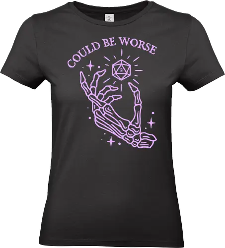 Could Be Worse: The Unlucky D20 - funny D&D shirt, TTRPG graphic tee, pastel goth skeleton apparel, d20 dice clothing, could be worse quote shirt, tabletop gamer streetwear, critical fail merch, spooky cute aesthetic fashion, sarcastic RPG design, dice goblin shirt - Standard T-Shirt (Women)