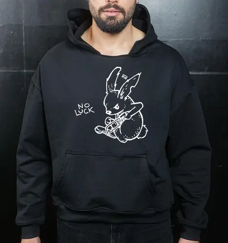 No Luck: The Unlucky Charm - funny dark humor shirt, edgy rabbit graphic tee, no luck apparel, unlucky charm streetwear, punk aesthetic clothing, grunge bunny design, macabre animal shirt, ironic quote tee, alternative goth merch, creepy bunny illustration - Cropped Hoodie