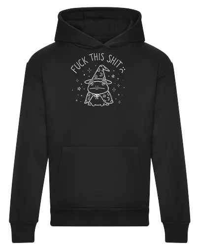 Grumpy Wizard: The Done Frog - funny frog shirt, grumpy wizard graphic tee, sarcastic quote apparel, edgy goblincore streetwear, tired animal clothing, minimalist line art design, dark humor fashion, D&D player shirt, funny introvert merch, aesthetic witchy tee - Heavyweight Hoodie