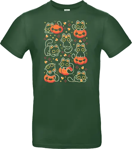 Cute Black Cats with Candy Corn - halloween cat, candy corn, cute black cat, cute pumpkin, halloween, kitty, kawaii, fall, love, spooky cute, cozy, warm, pattern, seamless, xmorfina - Standard T-Shirt