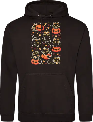 Cute Black Cats with Candy Corn - halloween cat, candy corn, cute black cat, cute pumpkin, halloween, kitty, kawaii, fall, love, spooky cute, cozy, warm, pattern, seamless, xmorfina - Standard Hoodie