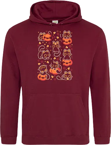 Cute Black Cats with Candy Corn - halloween cat, candy corn, cute black cat, cute pumpkin, halloween, kitty, kawaii, fall, love, spooky cute, cozy, warm, pattern, seamless, xmorfina - Standard Hoodie