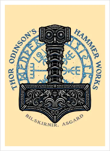 Hammer Works in Asgard - Movie, film, superhero, comics, comic, character, action, sci-fi, science fiction - Artprint