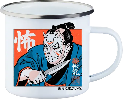 Masked Ronin - ronin, samurai, japanese, japan, horror, slasher, mask, oni, demon, warrior, katana, creepy, dark, gothic, cinema, movie, spooky, monster, geek, illustration - Enamel Mug