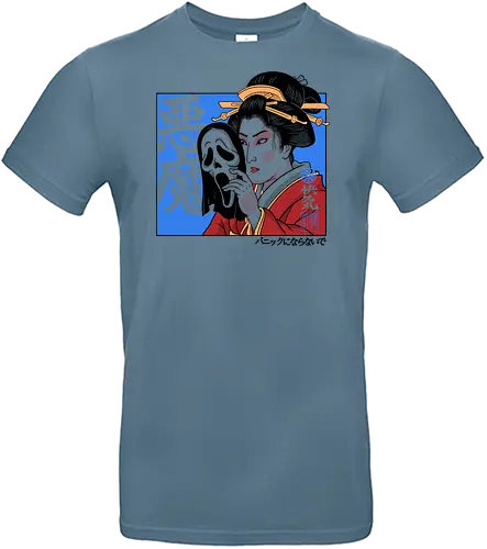 Geisha's Secret - mask, skull, gothic, creepy, spooky, samurai, culture, vintage, cinema, mystery, dark, traditional, asian, terror, illustration, geek, japanese, geisha, japan, horror - Standard T-Shirt