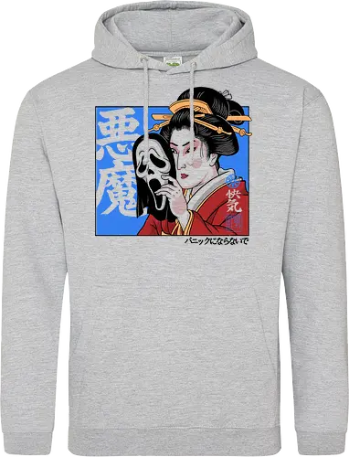 Geisha's Secret - mask, skull, gothic, creepy, spooky, samurai, culture, vintage, cinema, mystery, dark, traditional, asian, terror, illustration, geek, japanese, geisha, japan, horror - Standard Hoodie