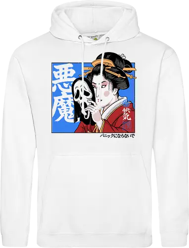 Geisha's Secret - mask, skull, gothic, creepy, spooky, samurai, culture, vintage, cinema, mystery, dark, traditional, asian, terror, illustration, geek, japanese, geisha, japan, horror - Standard Hoodie