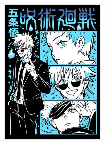 Gojo Satoru Infinity Comic Splash JJK - cyan blue aesthetic, strongest sorcerer, anime birthday present, jujutsu kaisen otaku, weeb shirt, gojo satoru, jjk gojo, comic panel style - Artprint