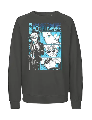 Gojo Satoru Infinity Comic Splash JJK - cyan blue aesthetic, strongest sorcerer, anime birthday present, jujutsu kaisen otaku, weeb shirt, gojo satoru, jjk gojo, comic panel style - Fairtrade Sweatshirt