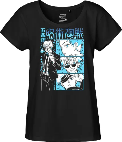 Gojo Satoru Infinity Comic Splash JJK - cyan blue aesthetic, strongest sorcerer, anime birthday present, jujutsu kaisen otaku, weeb shirt, gojo satoru, jjk gojo, comic panel style - Fairtrade Girl Shirt