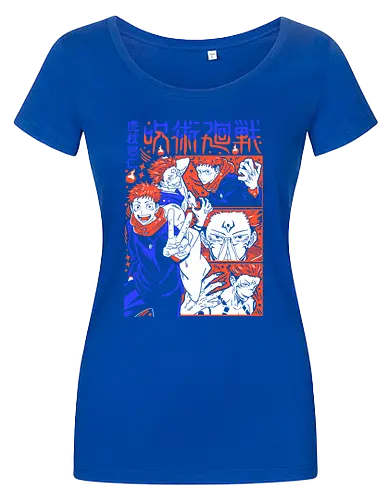 Itadori Squad Full Throttle JJK - yuji itadori, jjk group, dynamic pose, red orange palette, shonen action, anime fan gift, jujutsu kaisen squad, manga energy - Women T-Shirt