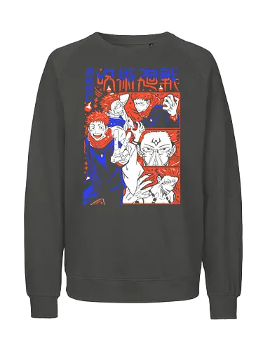 Itadori Squad Full Throttle JJK - yuji itadori, jjk group, dynamic pose, red orange palette, shonen action, anime fan gift, jujutsu kaisen squad, manga energy - Fairtrade Sweatshirt