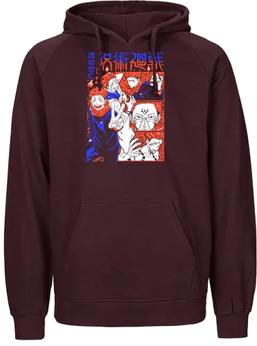 Itadori Squad Full Throttle JJK - yuji itadori, jjk group, dynamic pose, red orange palette, shonen action, anime fan gift, jujutsu kaisen squad, manga energy - Fairtrade Hoodie