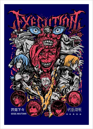 Jujutsu Execution Cursed Chaos Poster - anime gift poster, Jujutsu, execution arc, horror anime art, multi character poster, cursed chaos energy, dark fantasy anime, otaku collector print - Artprint