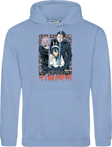 Gojo Group Satoru JJK Squad Goals - gojo satoru, jjk cast, group design, blue black palette, jujutsu kaisen squad, anime fan gift set, otaku crew shirt, shonen group art - Standard Hoodie