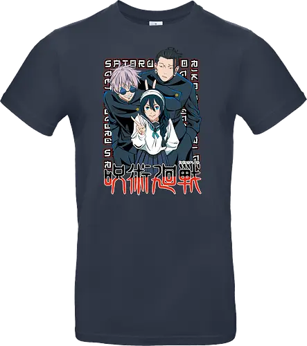 Gojo Group Satoru JJK Squad Goals - gojo satoru, jjk cast, group design, blue black palette, jujutsu kaisen squad, anime fan gift set, otaku crew shirt, shonen group art - Standard T-Shirt