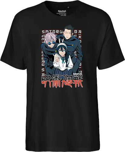 Gojo Group Satoru JJK Squad Goals - gojo satoru, jjk cast, group design, blue black palette, jujutsu kaisen squad, anime fan gift set, otaku crew shirt, shonen group art - Fairtrade T-Shirt