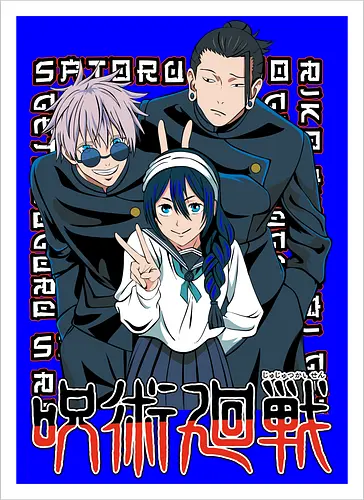 Gojo Group Satoru JJK Squad Goals - gojo satoru, jjk cast, group design, blue black palette, jujutsu kaisen squad, anime fan gift set, otaku crew shirt, shonen group art - Artprint