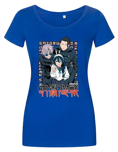 Gojo Group Satoru JJK Squad Goals - gojo satoru, jjk cast, group design, blue black palette, jujutsu kaisen squad, anime fan gift set, otaku crew shirt, shonen group art - Women T-Shirt