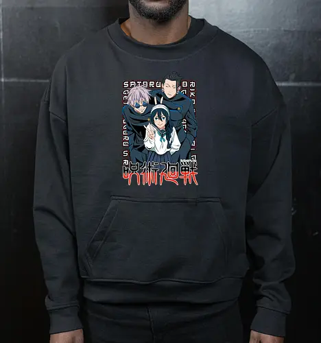Gojo Group Satoru JJK Squad Goals - gojo satoru, jjk cast, group design, blue black palette, jujutsu kaisen squad, anime fan gift set, otaku crew shirt, shonen group art - Cropped Sweatshirt