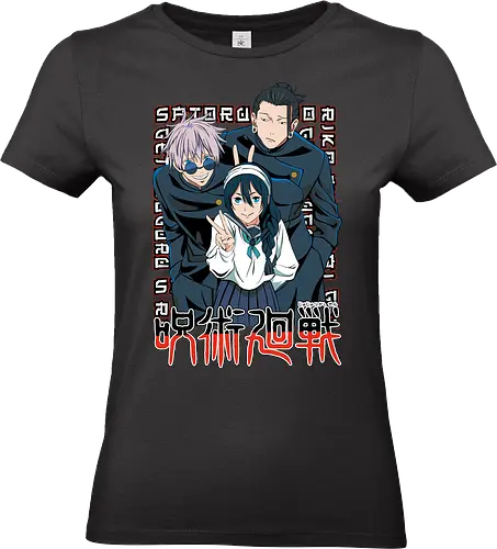 Gojo Group Satoru JJK Squad Goals - gojo satoru, jjk cast, group design, blue black palette, jujutsu kaisen squad, anime fan gift set, otaku crew shirt, shonen group art - Standard T-Shirt (Women)