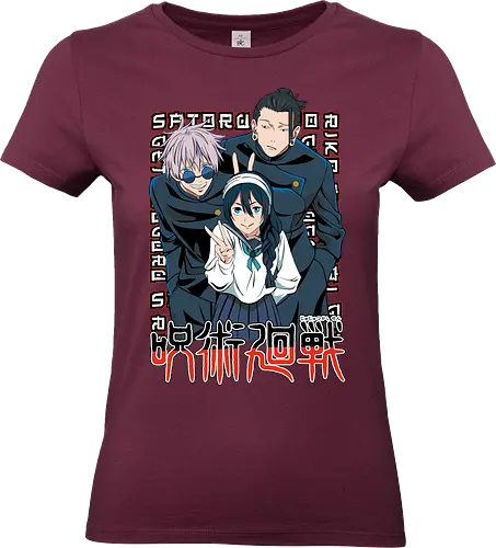 Gojo Group Satoru JJK Squad Goals - gojo satoru, jjk cast, group design, blue black palette, jujutsu kaisen squad, anime fan gift set, otaku crew shirt, shonen group art - Standard T-Shirt (Women)