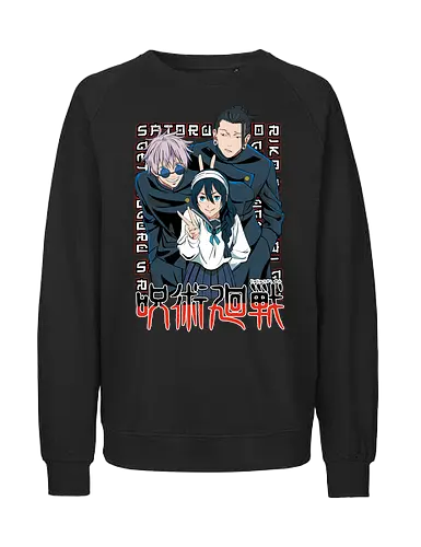 Gojo Group Satoru JJK Squad Goals - gojo satoru, jjk cast, group design, blue black palette, jujutsu kaisen squad, anime fan gift set, otaku crew shirt, shonen group art - Fairtrade Sweatshirt