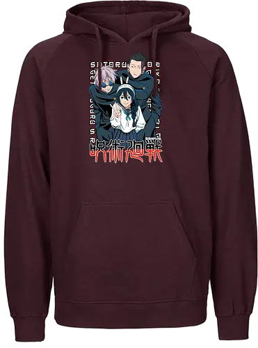 Gojo Group Satoru JJK Squad Goals - gojo satoru, jjk cast, group design, blue black palette, jujutsu kaisen squad, anime fan gift set, otaku crew shirt, shonen group art - Fairtrade Hoodie