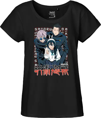 Gojo Group Satoru JJK Squad Goals - gojo satoru, jjk cast, group design, blue black palette, jujutsu kaisen squad, anime fan gift set, otaku crew shirt, shonen group art - Fairtrade Girl Shirt