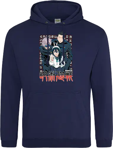 Gojo Group Satoru JJK Squad Goals - gojo satoru, jjk cast, group design, blue black palette, jujutsu kaisen squad, anime fan gift set, otaku crew shirt, shonen group art - Standard Hoodie