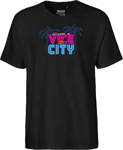 Welcome To Vice City  - gaming, 80s, crime, fashion, game, gamer, neon, nostalgia, retro, video game, vintage, 80s aesthetic, 80s retro, theft, videogames - Fairtrade T-Shirt