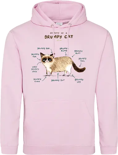 Wissenschaftliche Anatomie der mürrischsten Katze des Internets - Geek Design, Grumpy Cat Kunst, Internetkultur, Grumpy Cat, Tardar Sauce, Katzen Meme, Internet Meme, mürrische Katze, Katzen Meme, lustige Katze, Geek Motiv, Popkultur, Katzenliebhaber, Grumpy Cat Meme, virales Meme, Vintage Meme, Anatomie von Grumpy Cat, Geek Humor, Katzen Meme, Geek T-Shirt - Standard Hoodie