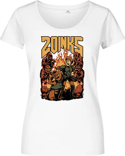 Cartoon FPS Horror Game - Cartoon, 80s Cartoons, 80s, 1980s, 80's, Retro Cartoon, Retro Vintage, Retro, Vintage, Fps Gaming, First-person Shooter, First Person Shooter, Horror, Game, Video Game, Games, Video Games, Awesome, Poster, Cool, Mashup, Nostalgia, Nostalgic, Animation, Animated, Animated Series, Tv Show, Paranormal, Investigate, Investigation, Mystery, Mysterious, Halloween, Spooky Season, Spooky, Creepy, Scary, Graveyard, Monsters, Monster, Fire, Ghosts, Ghost - Women T-Shirt