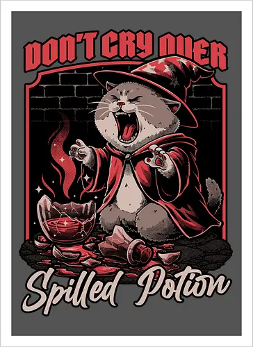 Wizard Cat Potion - Funny, Fun, Cool, Cat, Wizard Hat, Wizard, Wizard Cat, Potion, Magic, Magical Creatures, Magical Creature, Magical, Spilled, Rpg, Role-play, Role-playing, Roleplay Game, Role-playing Game, Critical Role, Roleplay, Roleplaying, Dark Fantasy, Fantasy, Adventure, Alchemist, Alchemy Cat, Alchemy, Ritual, Pet, Adorable Cat, Adorable, Cry, Crying - Artprint