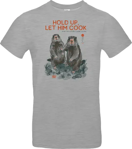 Hold Up, Let Him Cook - marmot, meme, funny, vintage, retro, japanese, quote, lets cook, groundhog, funny meme, internet culture, woodchuck, art print, sarcastic, viral - Standard T-Shirt